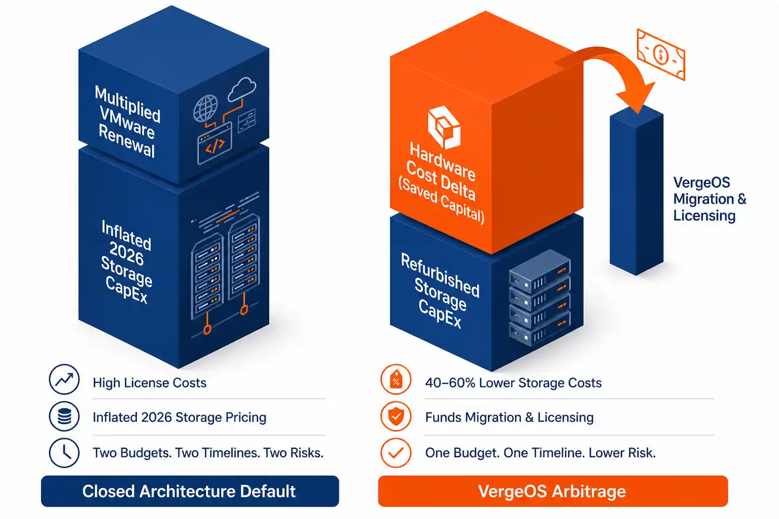 VergeOS arbitrage refresh stacks SAN and VMware exit savings