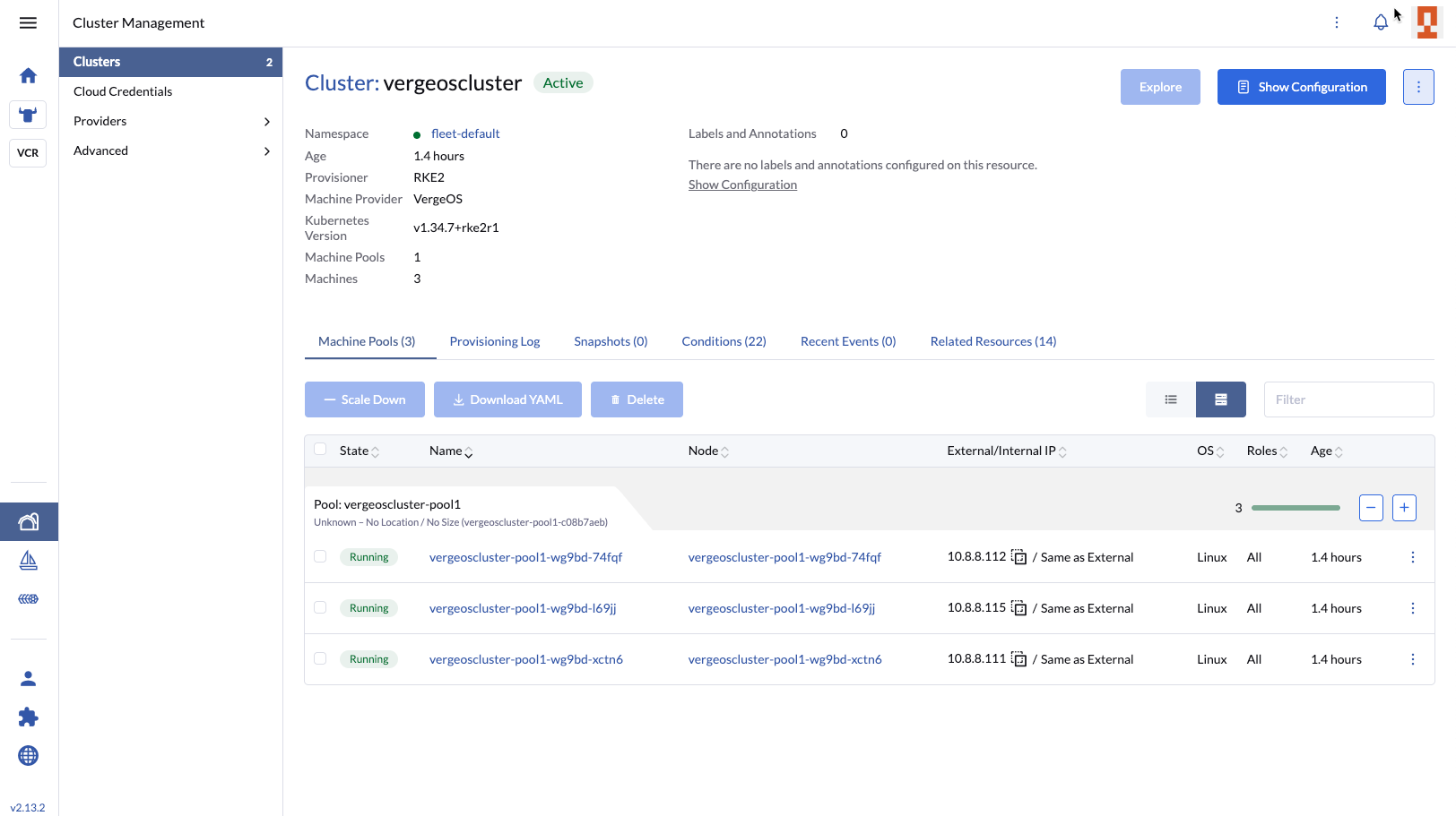 VergeOS Rancher Kubernetes cluster architecture