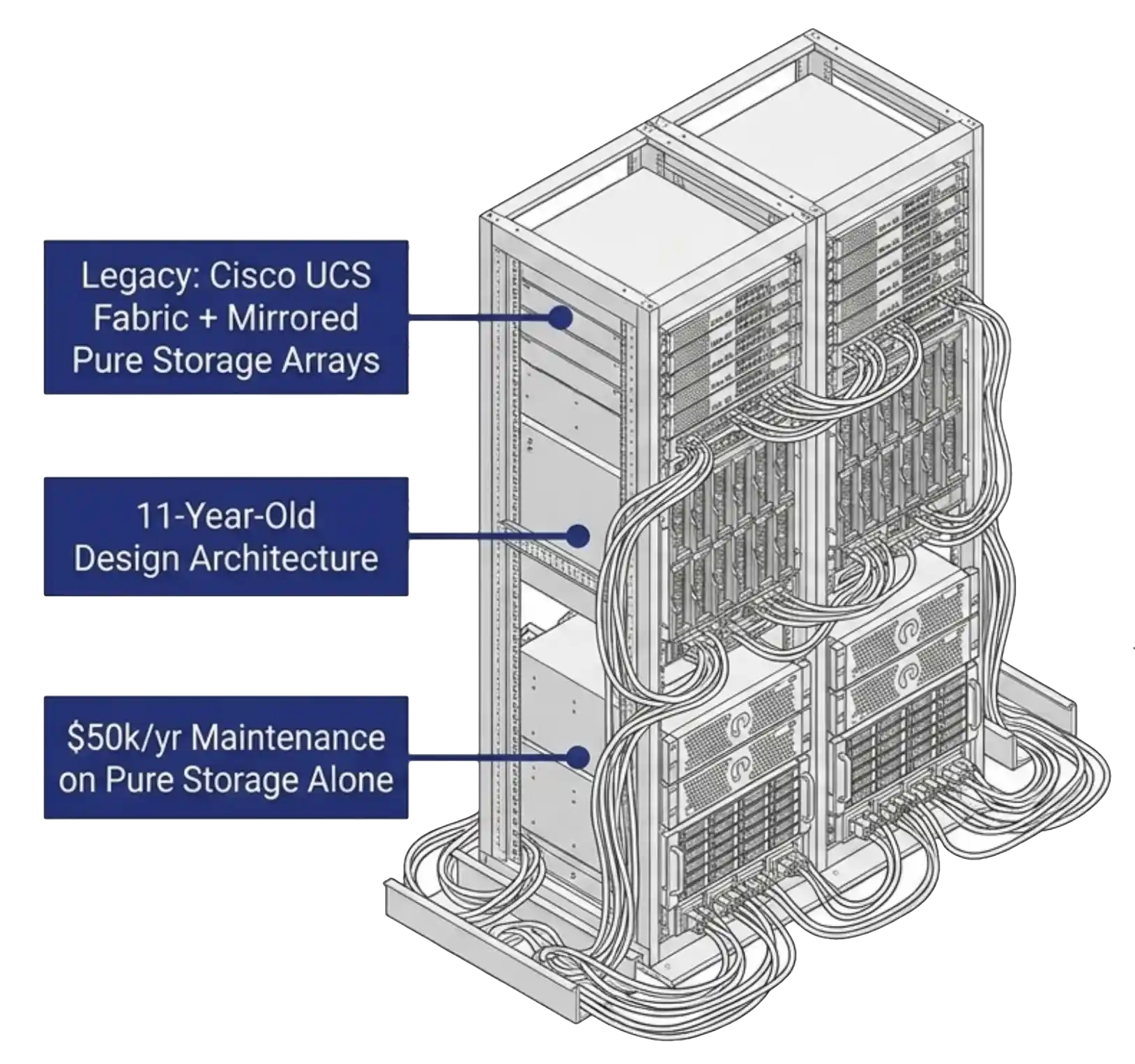 The legacy VMware, Cisco UCS, and mirrored Pure Storage stack behind three renewals coming due in the same budget year at Saratoga Casino Holdings